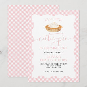 Invitación Tarta de calabaza Cutie Pie de cuadros rosados Cum