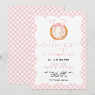 Invitación Tarta de calabaza Cutie Pie de cuadros rosados Cum