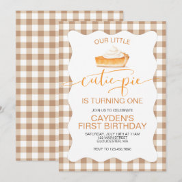 Invitación Tarta de calabaza Cutie Pie Plaid de otoño Cumplea