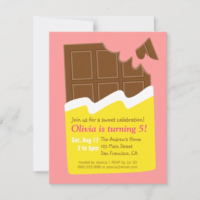 Invitación Tarta de Chocolate Dulce Cumpleaños Fiesta (Anverso)