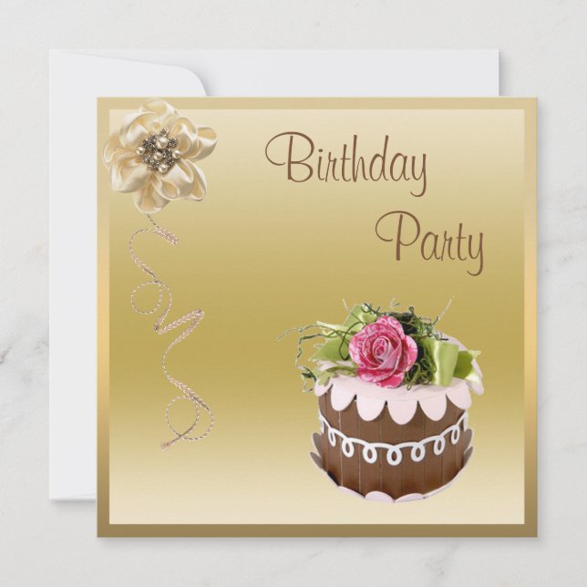 Invitación Tarta de chocolate y fiesta de cumpleaños de oro p (Anverso)