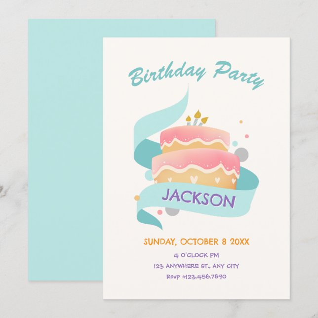 Invitación Tarta de cumpleaños (Anverso / Reverso)