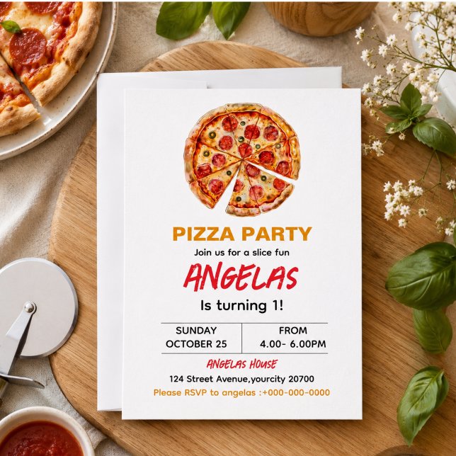 Invitación Tarta De Cumpleaños 1er Cumpleaños De Modern Slice (Modern Slice Slice Baby Pizza 1st Birthday Invitation)