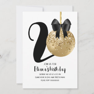 Invitación Tarta de Cumpleaños 20 Aniversario Pop Gold Negro