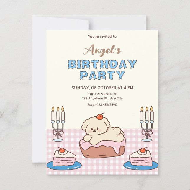 Invitación Tarta de cumpleaños adorable  (Anverso)