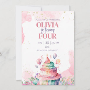Invitación Tarta de cumpleaños arcoíris de unicornio Invitaci