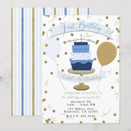 Invitación Tarta de cumpleaños Blue & Gold Sugar is Sweet 1er