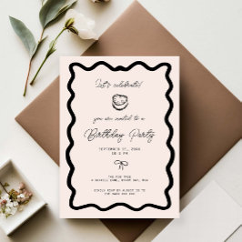 Invitación Tarta de cumpleaños con borde cursivo de lazo capr