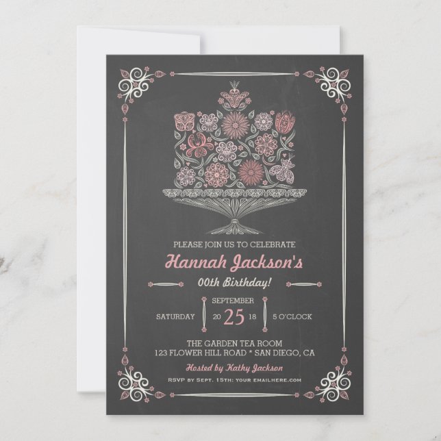 Invitación Tarta de cumpleaños con flores de encaje Invitació (Anverso)