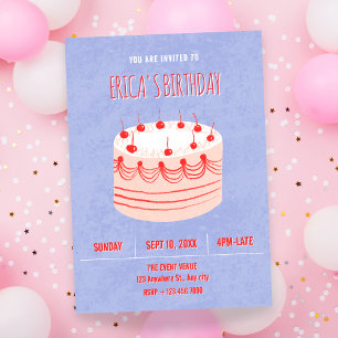 Invitación Tarta de cumpleaños con letra bonita