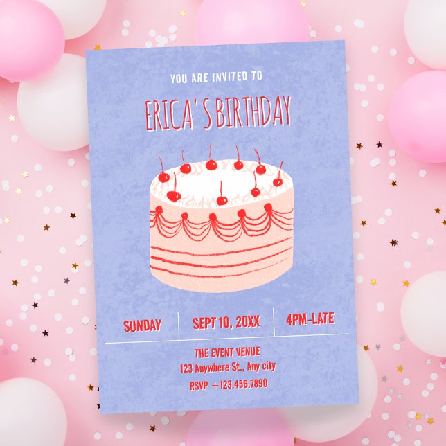 Invitación Tarta de cumpleaños con letra bonita  (Subido por el creador)