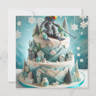 INVITACIÓN TARTA DE CUMPLEAÑOS CON TEMA DE ESQUÍ DE INVIERNO 