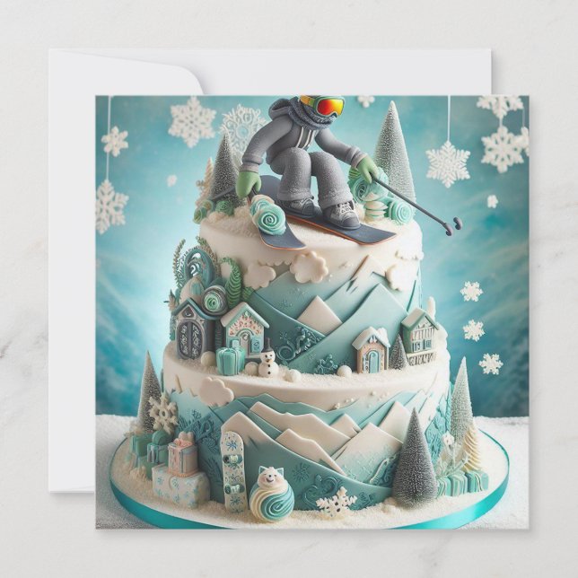 INVITACIÓN TARTA DE CUMPLEAÑOS CON TEMA DE ESQUÍ DE INVIERNO  (Anverso)