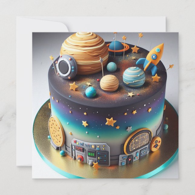 INVITACIÓN TARTA DE CUMPLEAÑOS CON TEMA DEL SISTEMA SOLAR (Anverso)