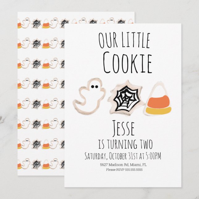 Invitación Tarta De Cumpleaños De Araña Fantasma De Halloween (Anverso / Reverso)