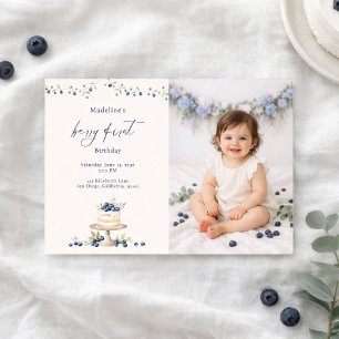 Invitación Tarta De Cumpleaños De Arándanos Azules Primero De