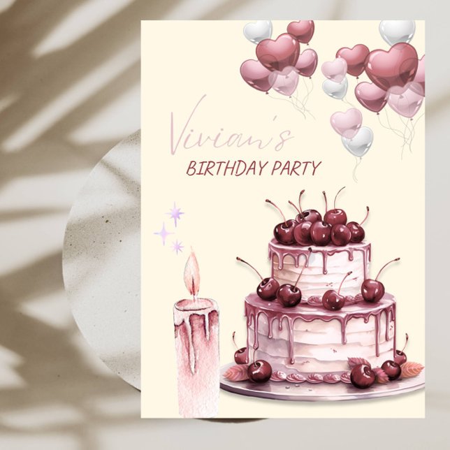Invitación Tarta de Cumpleaños de Cereza Fiesta de Cumpleaños (Subido por el creador)