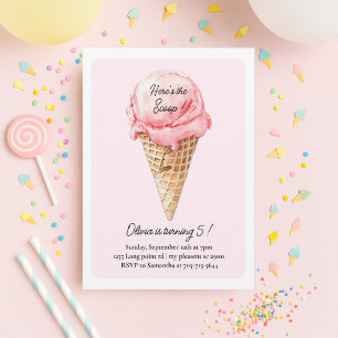 Invitación Tarta de Cumpleaños de Cono de Helado de Rosa Past