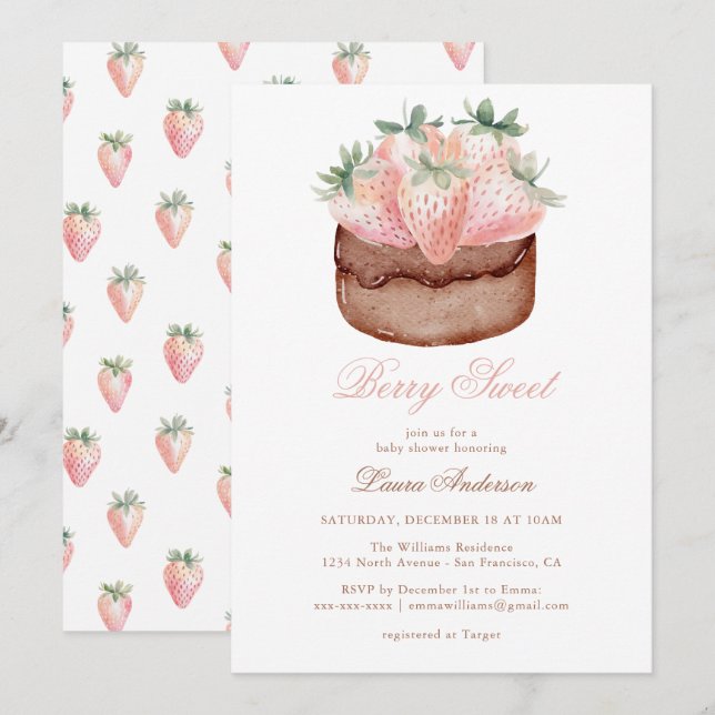 Invitación Tarta De Cumpleaños De Fresa Dulce De Fruta Clásic (Anverso / Reverso)