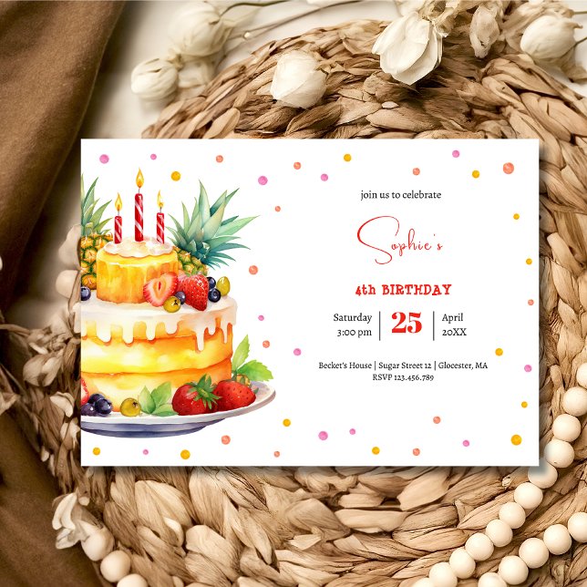 Invitación Tarta de cumpleaños de frutas (Subido por el creador)
