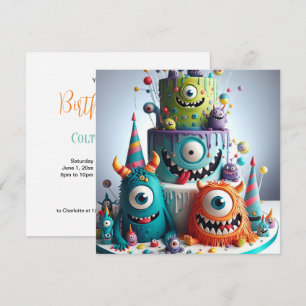 Invitación Tarta de cumpleaños de monstruo loco extravagante