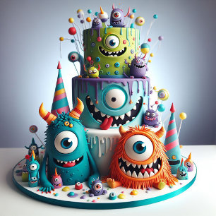 Invitación Tarta de cumpleaños de monstruo loco extravagante