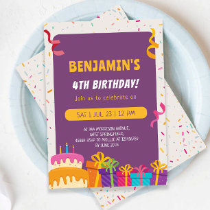 Invitación Tarta De Cumpleaños De Niños Y Diseño De Regalos D