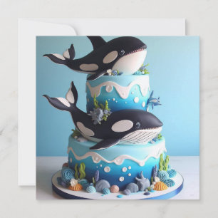 INVITACIÓN TARTA DE CUMPLEAÑOS DE ORCA EN BLANCO Y NEGRO