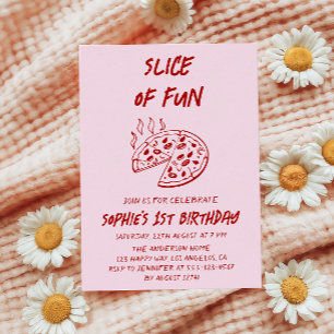 Invitación Tarta de Cumpleaños de Pizza Rebanada Mínima Roja