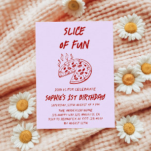 Invitación Tarta de cumpleaños de pizza roja mínima divertida