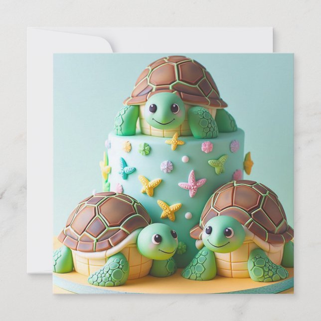 INVITACIÓN TARTA DE CUMPLEAÑOS DE TORTUGA DE LUJO  (Anverso)