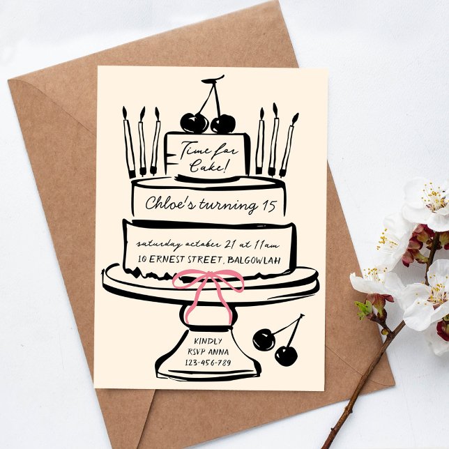 Invitación Tarta de cumpleaños dibujada a mano Funky fiesta c (Subido por el creador)