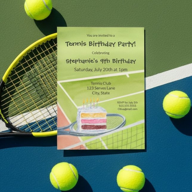 Invitación Tarta de cumpleaños divertida de tenis servida en  (Subido por el creador)