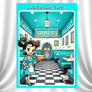 Invitación Tarta de cumpleaños divertida diner retro de los 5