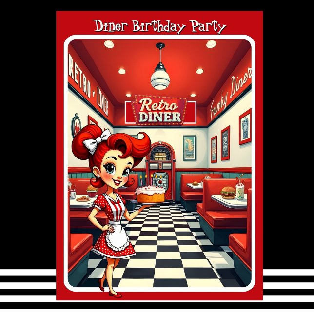 Invitación Tarta de cumpleaños divertida diner retro de los 5 (Subido por el creador)