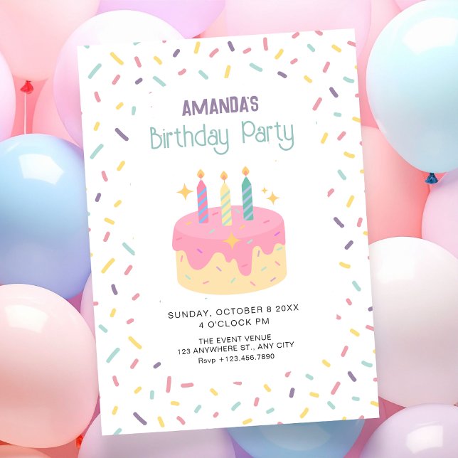 Invitación Tarta de cumpleaños divertida y colorida (Subido por el creador)