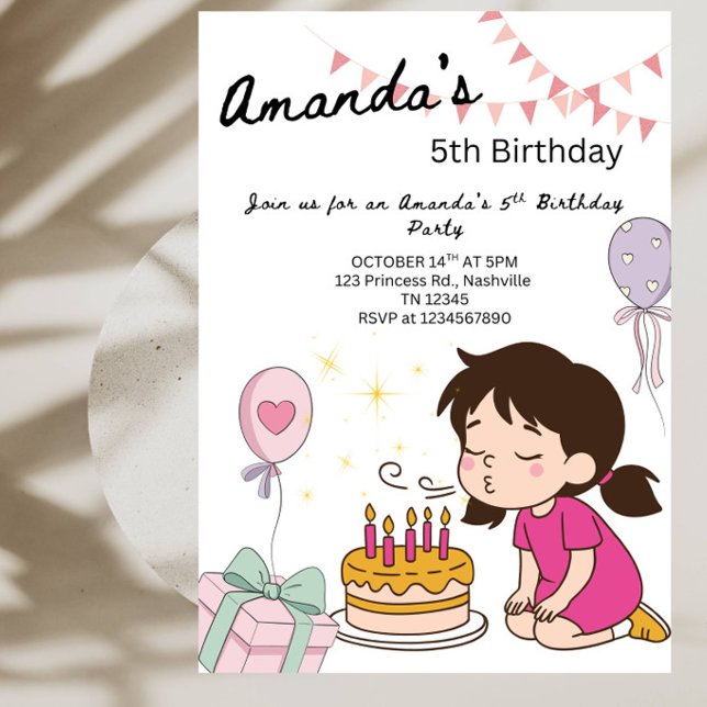 Invitación Tarta de Cumpleaños Feliz Cumpleaños Fiesta de Niñ (Subido por el creador)