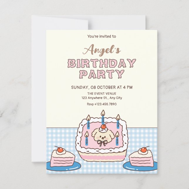 Invitación Tarta de cumpleaños linda  (Anverso)