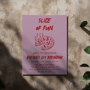 Invitación Tarta de Cumpleaños Pizza Rebanada Mínima Roja Div