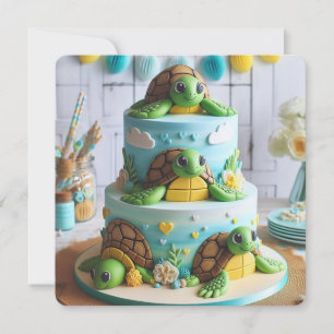Invitación Tarta de cumpleaños temática de tortuga caprichosa