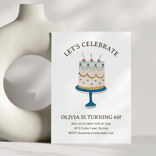 Invitación Tarta de cumpleaños vintage azul doodle celebració