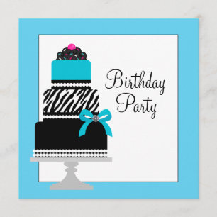 Invitación Tarta De Cupcake De Cebra Azul Turquesa Cumpleaños