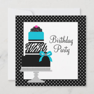 Invitación Tarta De Cupcake De Cebra Azul Turquesa Cumpleaños
