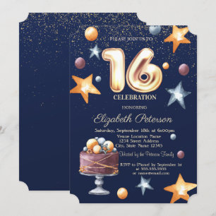 Invitación Tarta de estrellas Confeti Fiesta Dulces 16