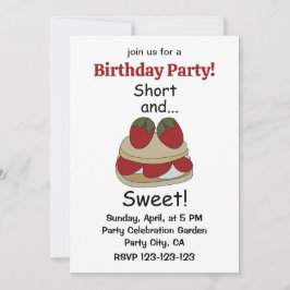 Invitación Tarta de Fresa Cumpleaños Corto y Dulce