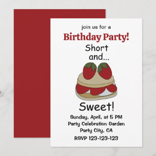 Invitación Tarta de Fresa Cumpleaños Corto y Dulce