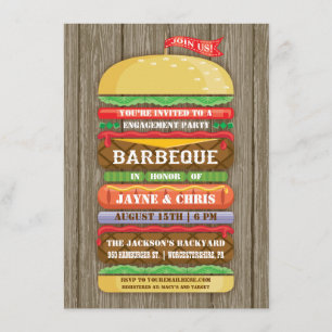 Invitación Tarta de Hamburguesa Apilada Rústica Fiesta de Com