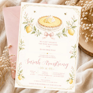 Invitación Tarta De Limón Sweetie Pie Arco Rosa Floral Verde 