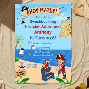 Invitación Tarta de pirata cofre del tesoro fiesta de cumplea