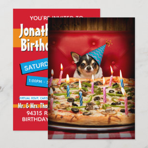 Invitación Tarta de Pizza de Cumpleaños de Chihuahua